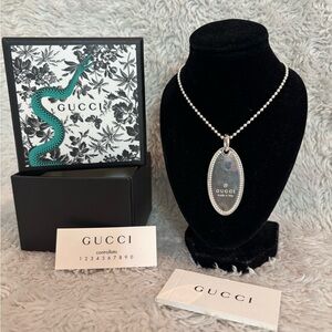 Gucci Silver Oval Pendant Necklace